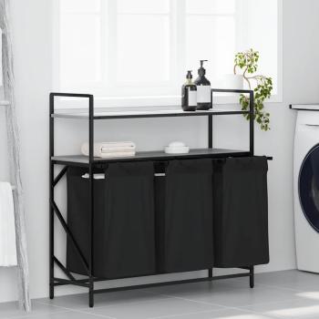 ARDEBO.de - Wäschekorb 3 Fächer mit Ablagen Grau Sonoma