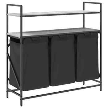 Wäschekorb 3 Fächer mit Ablagen Grau Sonoma