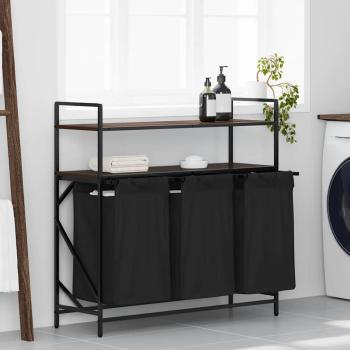 ARDEBO.de - Wäschekorb 3 Fächer mit Ablagen Braune Eiche