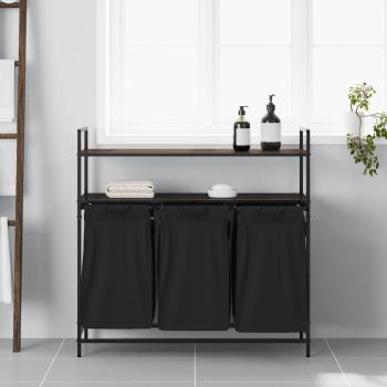 Wäschekorb 3 Fächer mit Ablagen Braune Eiche