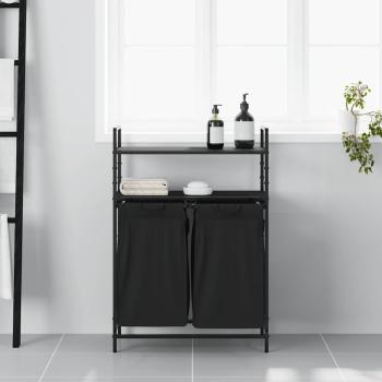 Wäschekorb 2 Fächer mit Ablagen Schwarze Eiche