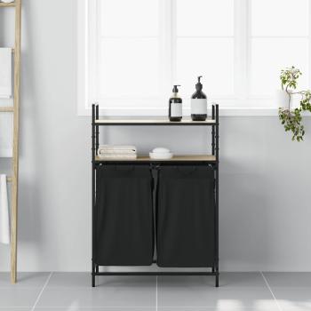 ARDEBO.de - Wäschekorb 2 Fächer mit Ablagen Sonoma Eiche