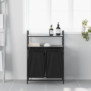 Wäschekorb 2 Fächer mit Ablagen Grau Sonoma