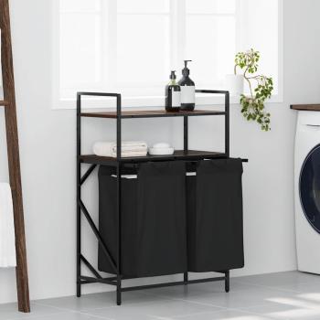 ARDEBO.de - Wäschekorb 2 Fächer mit Ablagen Braune Eiche