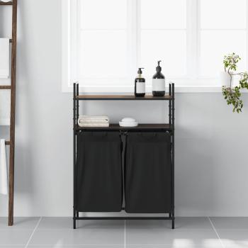 Wäschekorb 2 Fächer mit Ablagen Braune Eiche