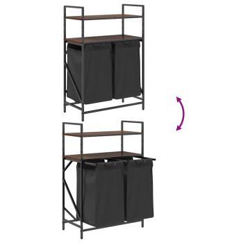 Wäschekorb 2 Fächer mit Ablagen Braune Eiche