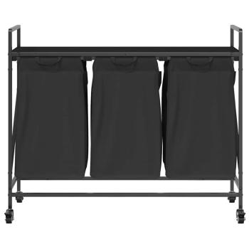 Wäschekorb 3 Fächer mit Rädern Schwarze Eiche