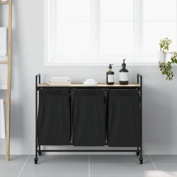 Wäschekorb 3 Fächer mit Rollen Sonoma Eiche