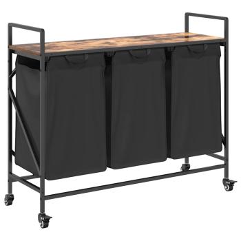 Wäschekorb 3 Fächer mit Rollen Räuchereiche