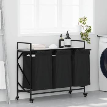 ARDEBO.de - Wäschekorb 3 Fächer mit Rollen Grau Sonoma