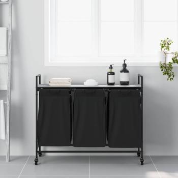 Wäschekorb 3 Fächer mit Rollen Grau Sonoma