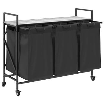 Wäschekorb 3 Fächer mit Rollen Grau Sonoma