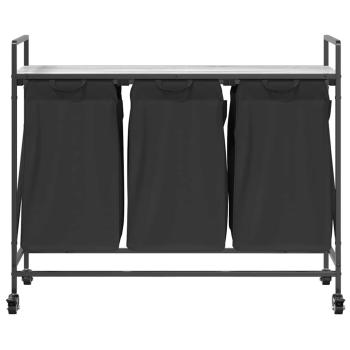 Wäschekorb 3 Fächer mit Rollen Grau Sonoma