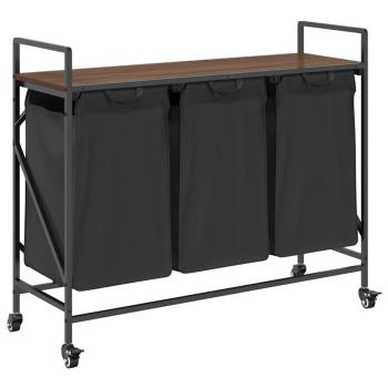 Wäschekorb 3 Fächer mit Rollen Braune Eiche