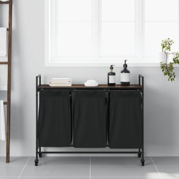 Wäschekorb 3 Fächer mit Rollen Braune Eiche