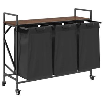 Wäschekorb 3 Fächer mit Rollen Braune Eiche