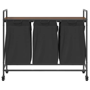 Wäschekorb 3 Fächer mit Rollen Braune Eiche