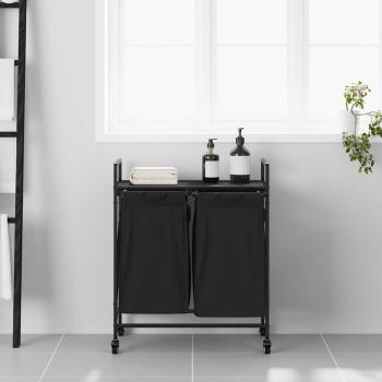 Wäschekorb 2 Fächer mit Rädern Schwarze Eiche