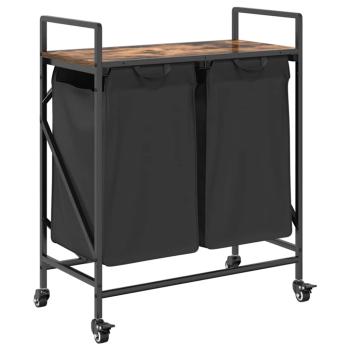 Wäschekorb 2 Fächer mit Rollen Räuchereiche