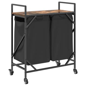 Wäschekorb 2 Fächer mit Rollen Räuchereiche