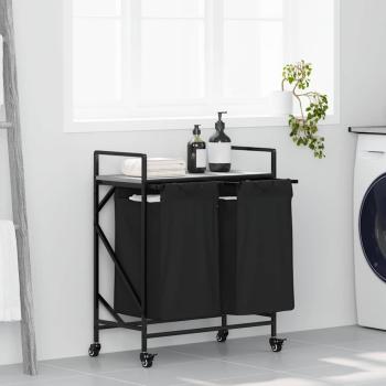 ARDEBO.de - Wäschekorb 2 Fächer mit Rollen Grau Sonoma