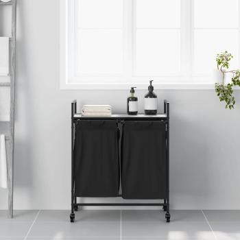 Wäschekorb 2 Fächer mit Rollen Grau Sonoma