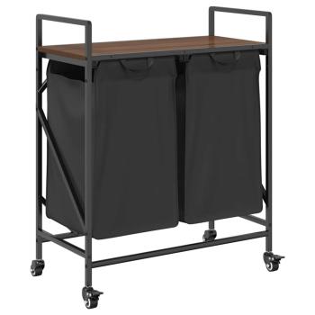 Wäschekorb 2 Fächer mit Rädern Braune Eiche