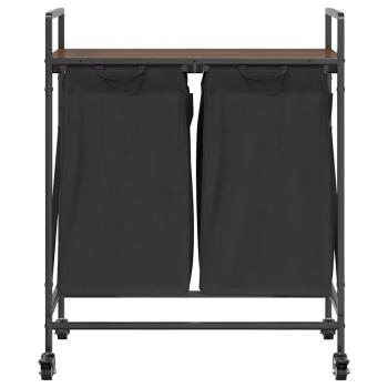 Wäschekorb 2 Fächer mit Rädern Braune Eiche