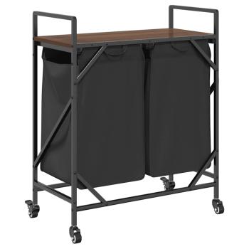 Wäschekorb 2 Fächer mit Rädern Braune Eiche