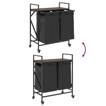 Wäschekorb 2 Fächer mit Rädern Braune Eiche