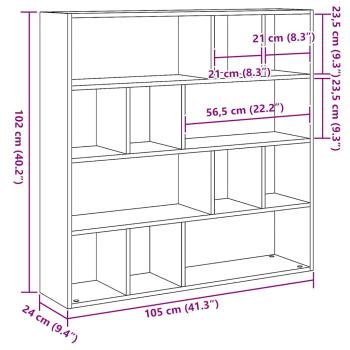 Bücherschrank/Raumteiler Eiche schwarz 105x24x102 cm