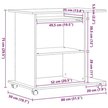 Computertisch Eiche schwarz 80x50x75 cm Holzwerkstoff