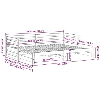Tagesbett mit Ausziehbett ohne Matratze 80x200 cm