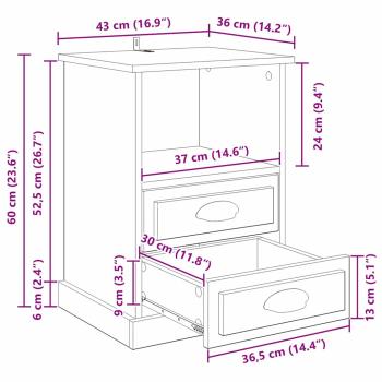 Nachttisch mit Schubladen Altholz 43 x 36 x 60 cm Holzwerkstoff