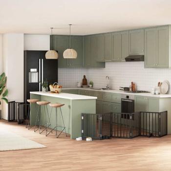 ARDEBO.de - 15-tlg. Hundetor mit Tür Faltbar Schwarz 750 cm Pappelholz