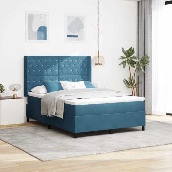 ARDEBO.de - Boxspringbett mit Kopfteil Blau 140 x 200 cm Samt
