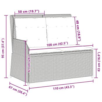 Gartenbank mit Kissen Schwarz Poly Rattan