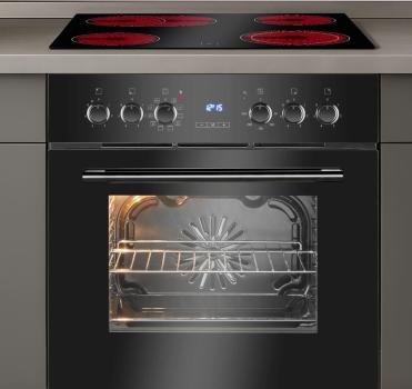 Bomann EHBC 7938 sw Einauherd-Set, 59,5 cm breit, 57 L, mit Glaskeramikkochfeld, 9 Backofen-Funktionen, schwarz
