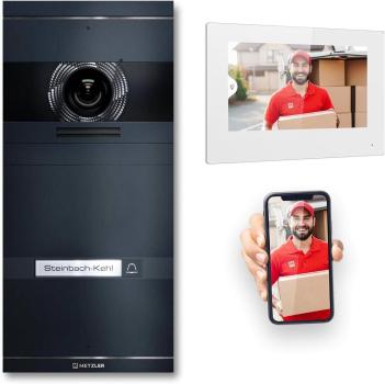 ARDEBO.de Metzler VDM10 2.0 Video Türsprechanlage Komplettset, mit HD-Kamera für 1 Familienhaus, mit austauschbarem Namensschild, LAN/POE, App, Anthrazit, V2A Edelstahl (VDM10-NEO-SET-POE-1T-AN)