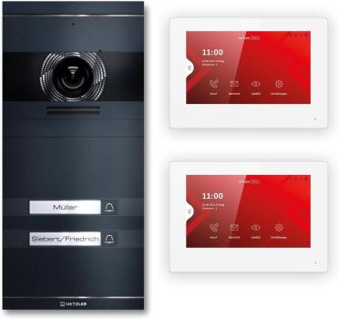 ARDEBO.de Metzler VDM10 2.0 Video Türsprechanlage Komplettset, mit HD-Kamera für 2 Familienhaus, mit austauschbarem Namensschild, LAN/POE, App, Anthrazit, V2A Edelstahl (VDM10-NEO-SET-POE-2T-AN)