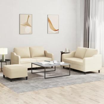 ARDEBO.de - 3-tlg. Sofagarnitur mit Kissen Creme Stoff