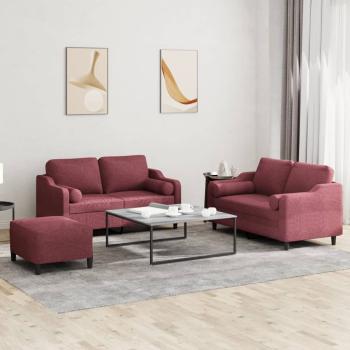 ARDEBO.de - 3-tlg. Sofagarnitur mit Kissen Weinrot Stoff