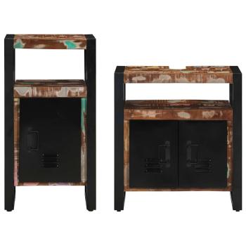 Badezimmermöbel Set mit Tür 2 pcs Braun recyceltes Massivholz