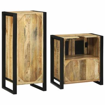 Badezimmermöbel Set mit Tür 2 pcs Braun Massives Mango-Holz