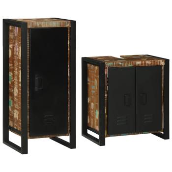 Badezimmermöbel Set 2 pcs Mehrfarbig Massives recyceltes Holz