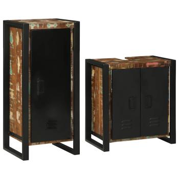 Badezimmermöbel Set 2 pcs Mehrfarbig Massives recyceltes Holz