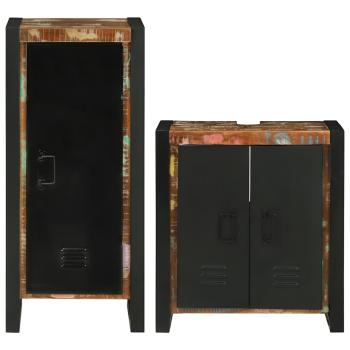 Badezimmermöbel Set 2 pcs Mehrfarbig Massives recyceltes Holz