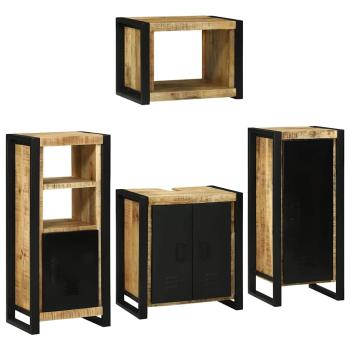 Badezimmermöbel Set mit Tür 4 pcs Braun Massives Mango-Holz