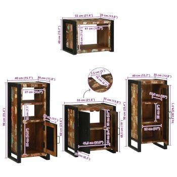 Badezimmermöbel Set 4 pcs Mehrfarbig Massives recyceltes Holz