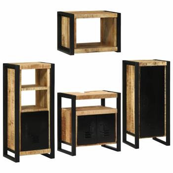 Badezimmermöbel Set mit Tür 4 pcs Braun Massives Mango-Holz